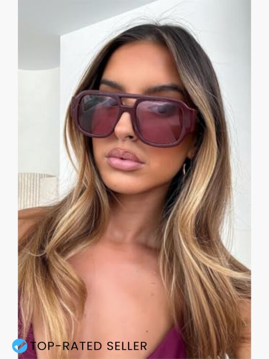 Retro Oversized Aviator Sunglasses Square Double Bridge Trendy UV400 Protection